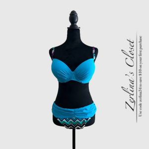 Sexy Geometric Padded Gather Push-up Underwire Bikini set Sky Blue L